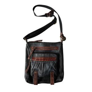 The Sak Iris Pebbled Leather Crossbody Purse Black Brown Adjustable Strap